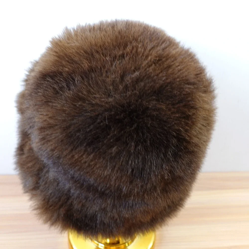 Vintage Real Fur Pillbox Hat Womens Brown Russian Cossack Fuzzy Winter Luxury - Picture 9 of 10